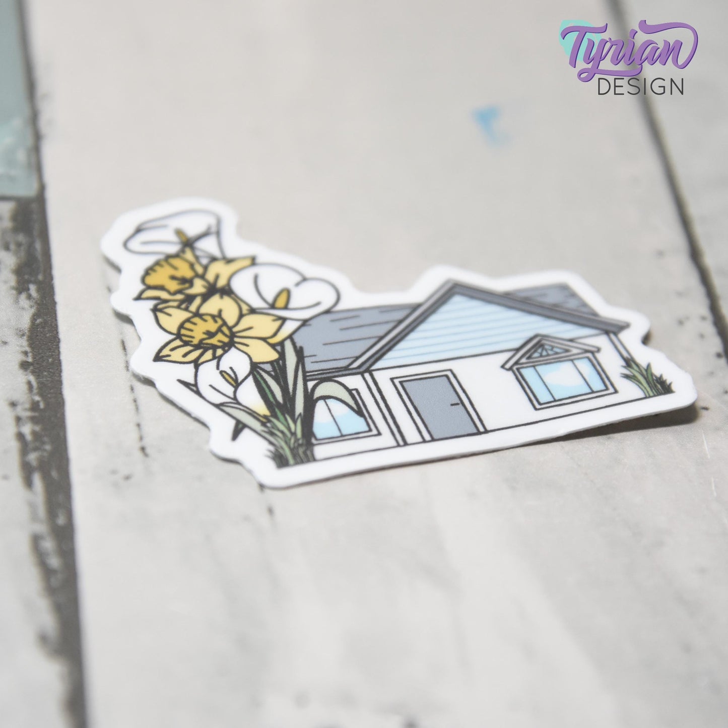 Daffodil House Vinyl Sticker |Weather Proof vinyl | 2"x 2" | Calla Lily Sticker| Little House sticker | Tumbler