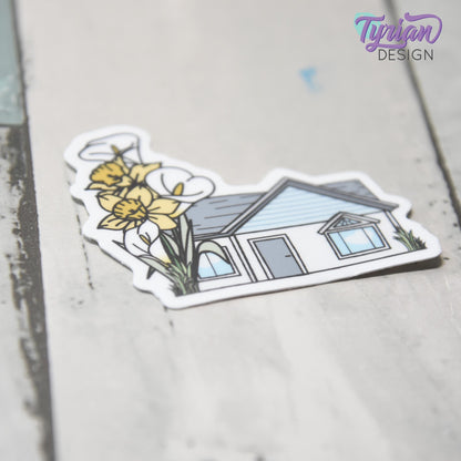 Daffodil House Vinyl Sticker |Weather Proof vinyl | 2"x 2" | Calla Lily Sticker| Little House sticker | Tumbler