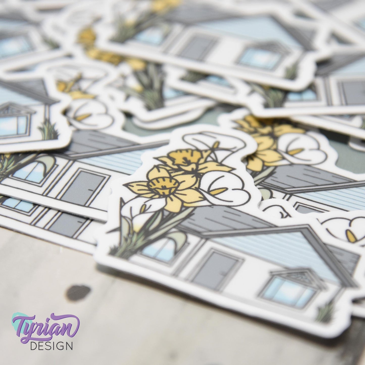 Daffodil House Vinyl Sticker |Weather Proof vinyl | 2"x 2" | Calla Lily Sticker| Little House sticker | Tumbler
