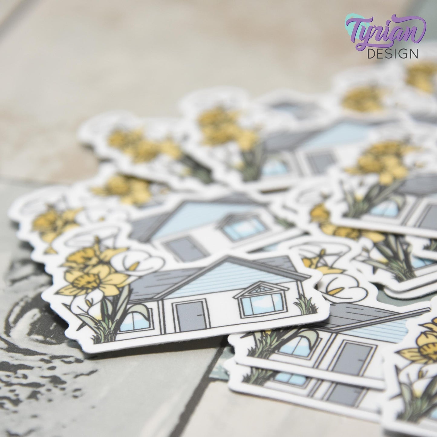 Daffodil House Vinyl Sticker |Weather Proof vinyl | 2"x 2" | Calla Lily Sticker| Little House sticker | Tumbler