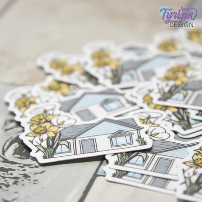 Daffodil House Vinyl Sticker |Weather Proof vinyl | 2"x 2" | Calla Lily Sticker| Little House sticker | Tumbler
