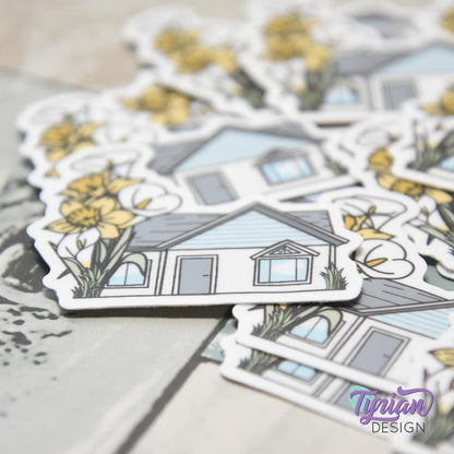 Daffodil House Vinyl Sticker |Weather Proof vinyl | 2"x 2" | Calla Lily Sticker| Little House sticker | Tumbler