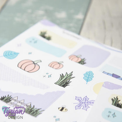 Fall Pumpkin House Journal Stickers  | 42 Stickers | 5x7" Sheet