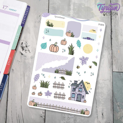 Fall Pumpkin House Journal Stickers  | 42 Stickers | 5x7" Sheet