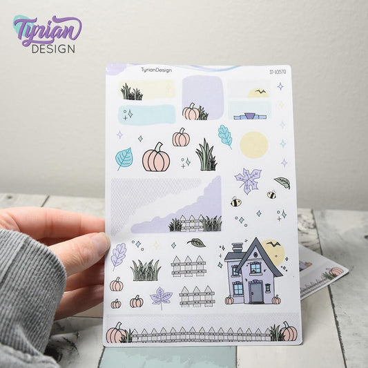 Fall Pumpkin House Journal Stickers  | 42 Stickers | 5x7" Sheet
