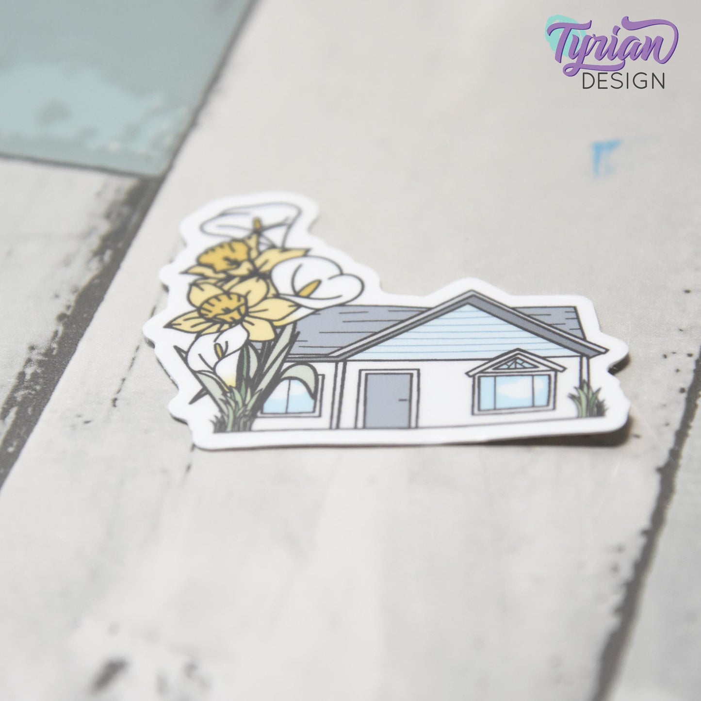 Daffodil House Vinyl Sticker |Weather Proof vinyl | 2"x 2" | Calla Lily Sticker| Little House sticker | Tumbler