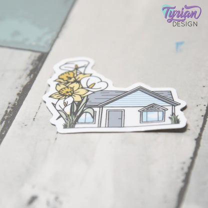 Daffodil House Vinyl Sticker |Weather Proof vinyl | 2"x 2" | Calla Lily Sticker| Little House sticker | Tumbler