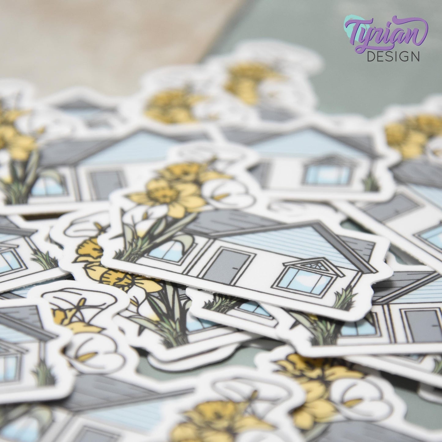 Daffodil House Vinyl Sticker |Weather Proof vinyl | 2"x 2" | Calla Lily Sticker| Little House sticker | Tumbler