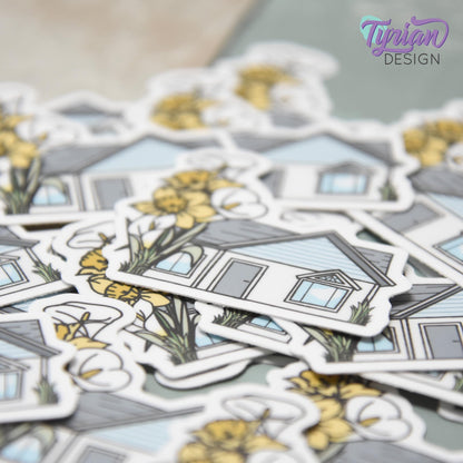 Daffodil House Vinyl Sticker |Weather Proof vinyl | 2"x 2" | Calla Lily Sticker| Little House sticker | Tumbler