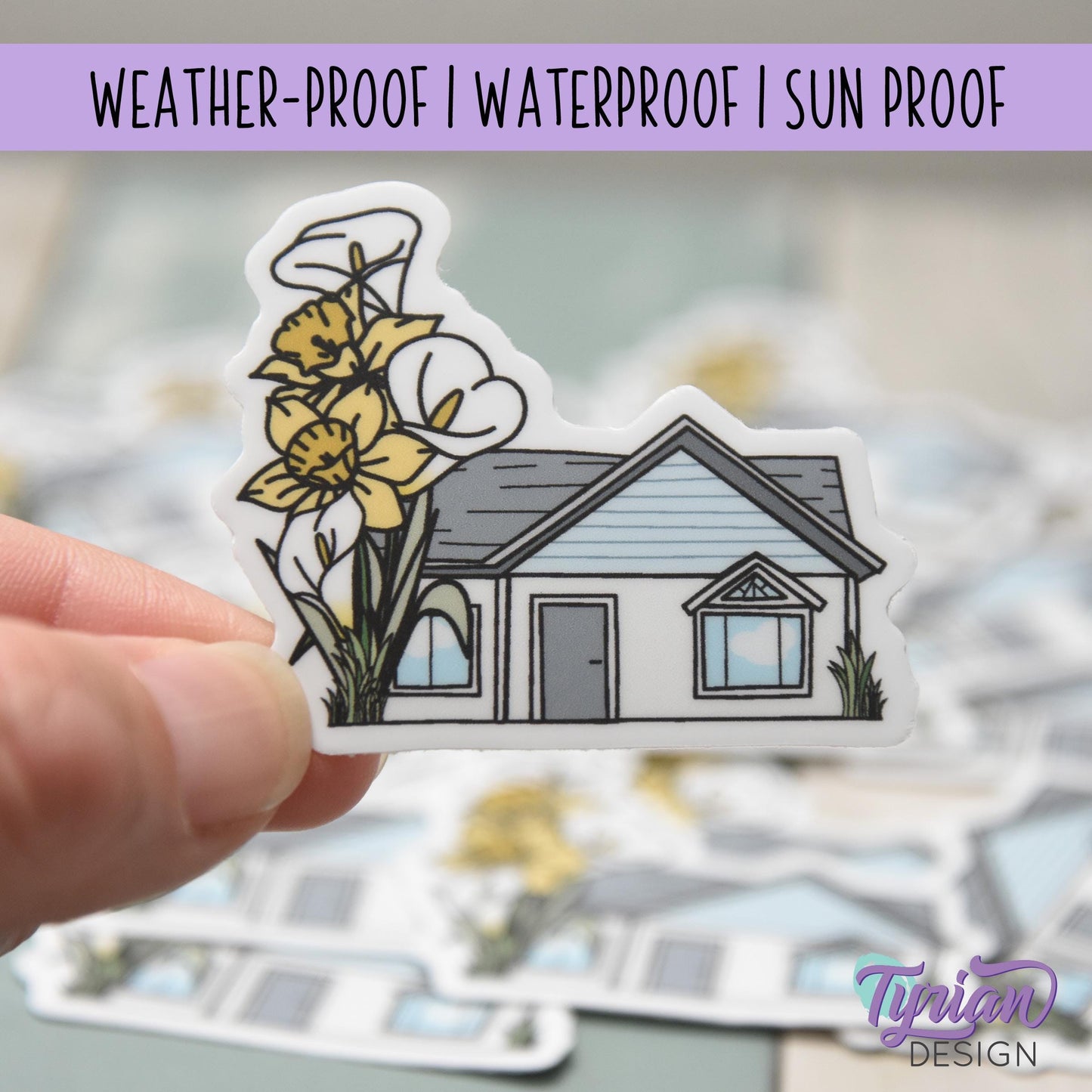 Daffodil House Vinyl Sticker |Weather Proof vinyl | 2"x 2" | Calla Lily Sticker| Little House sticker | Tumbler