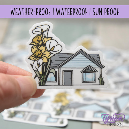 Daffodil House Vinyl Sticker |Weather Proof vinyl | 2"x 2" | Calla Lily Sticker| Little House sticker | Tumbler