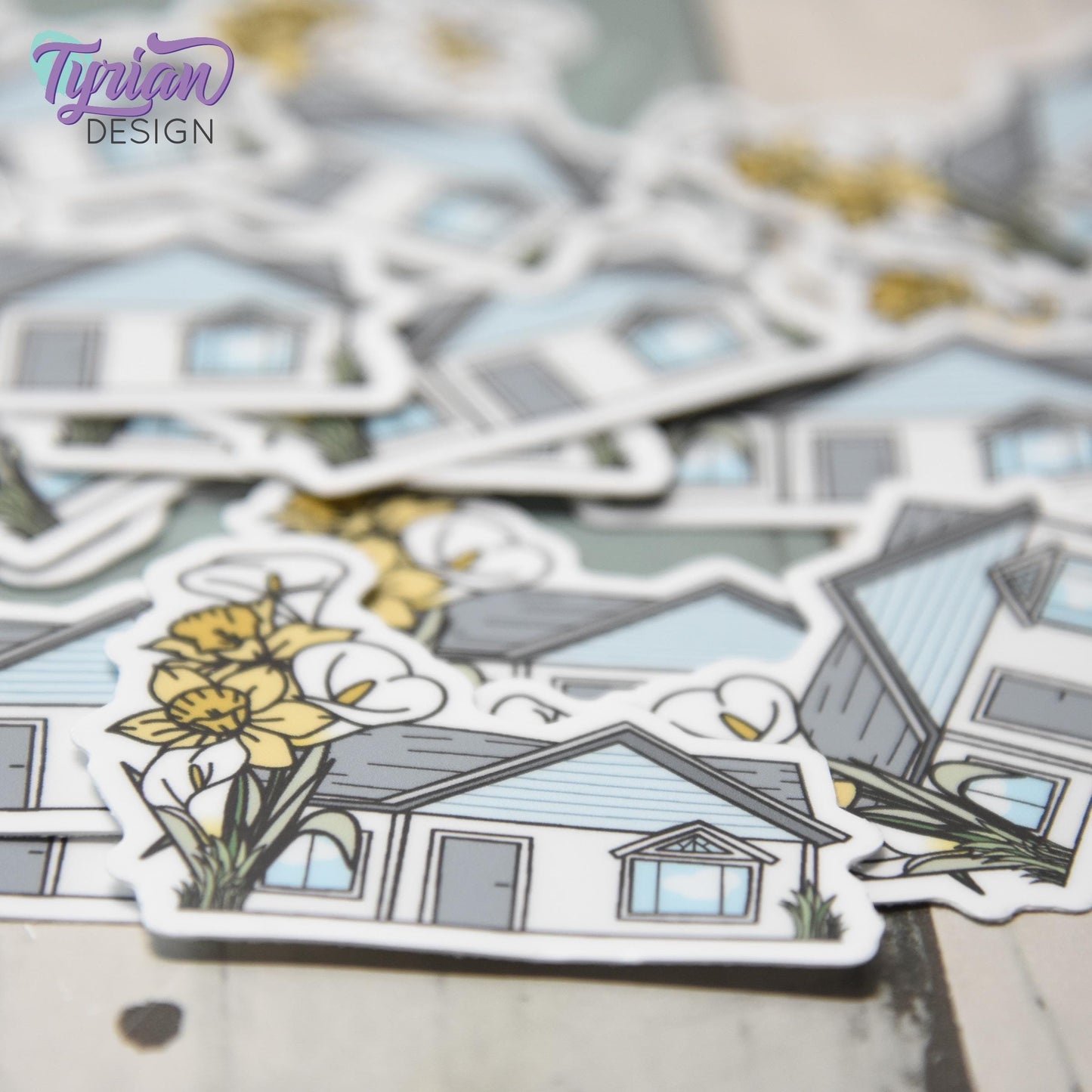 Daffodil House Vinyl Sticker |Weather Proof vinyl | 2"x 2" | Calla Lily Sticker| Little House sticker | Tumbler