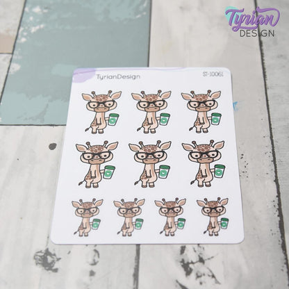 Nerd Giraffe Stickers | Norman| 10 Stickers | Multiple Sizes