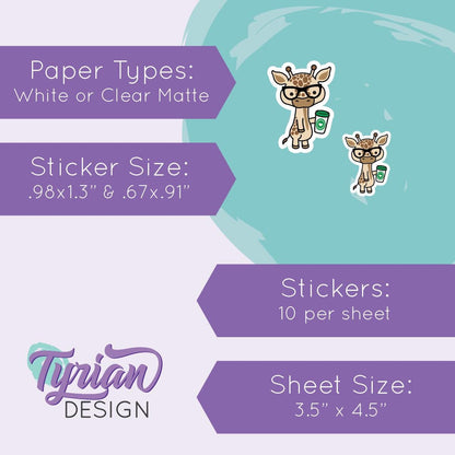Nerd Giraffe Stickers | Norman| 10 Stickers | Multiple Sizes
