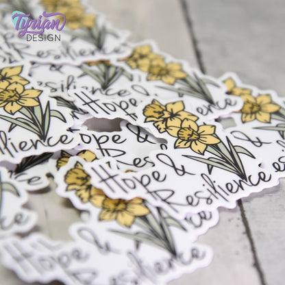 Hope and Resilience Daffodil Vinyl Sticker |Weather Proof vinyl | 2"x 2 | For Tumbler, laptop, journal