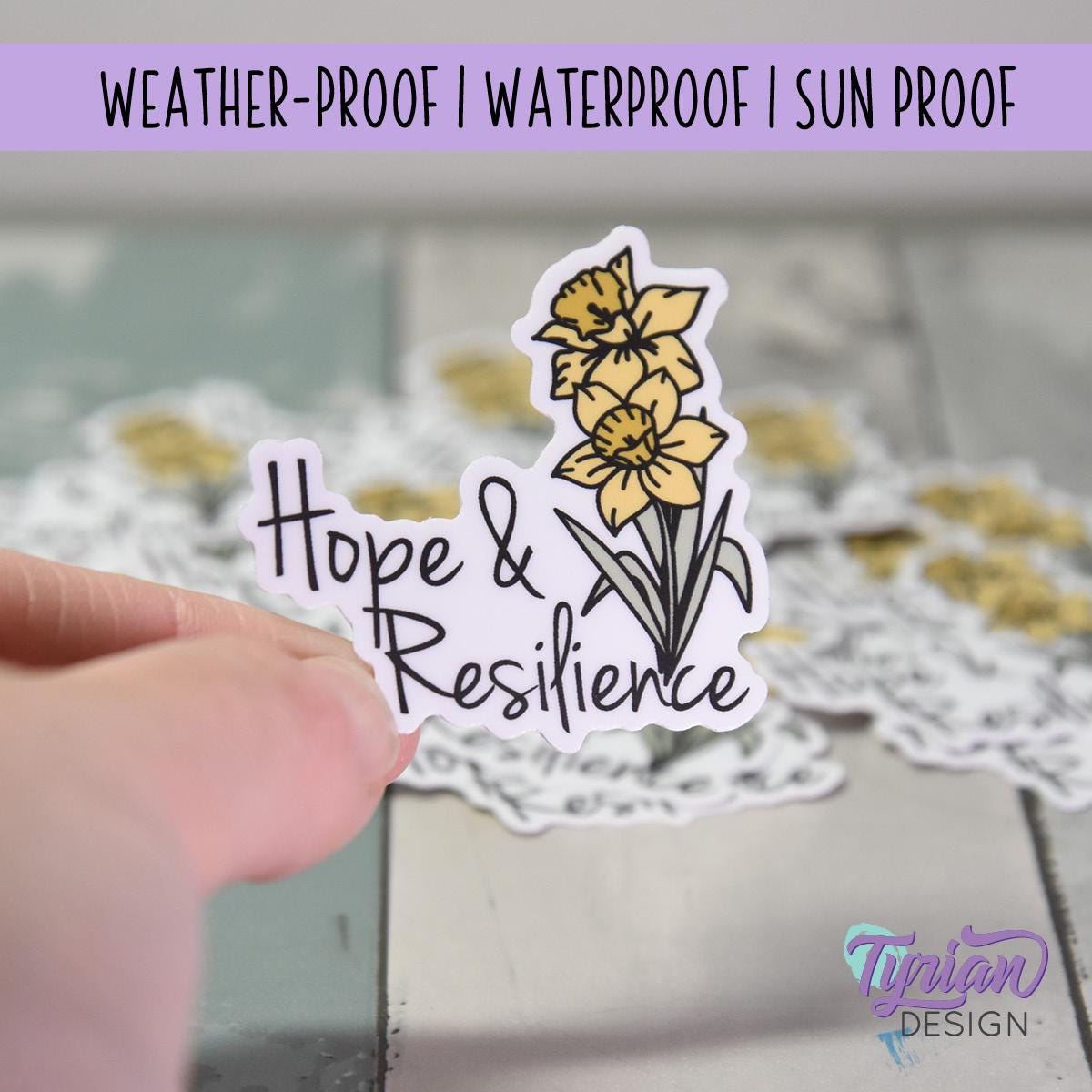 Hope and Resilience Daffodil Vinyl Sticker |Weather Proof vinyl | 2"x 2 | For Tumbler, laptop, journal