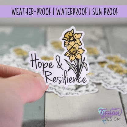 Hope and Resilience Daffodil Vinyl Sticker |Weather Proof vinyl | 2"x 2 | For Tumbler, laptop, journal