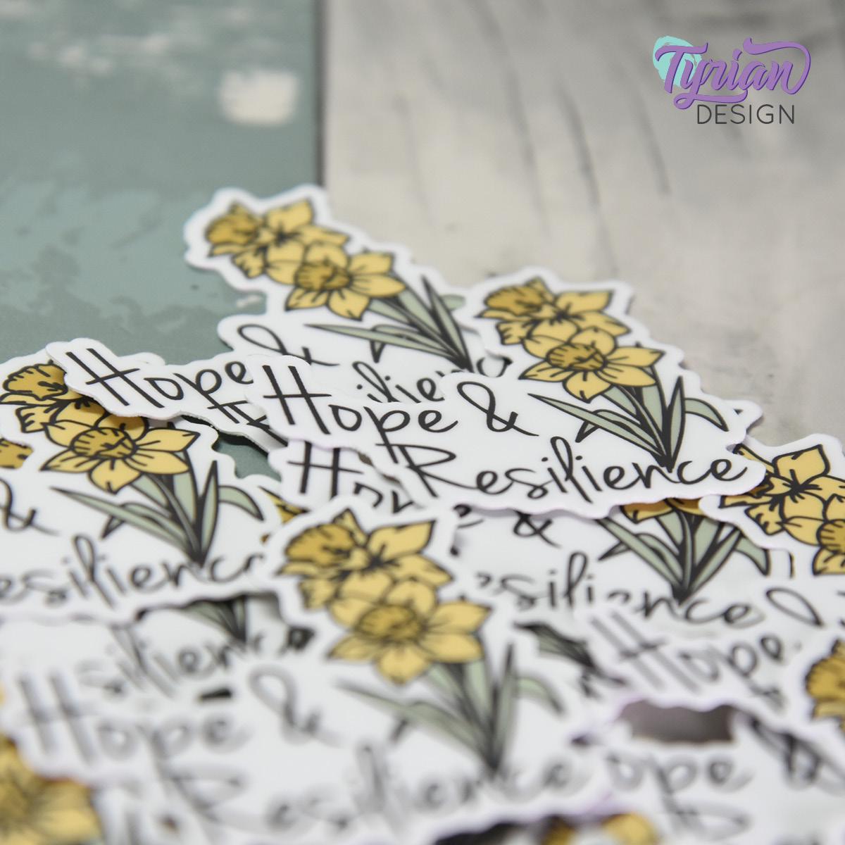 Hope and Resilience Daffodil Vinyl Sticker |Weather Proof vinyl | 2"x 2 | For Tumbler, laptop, journal
